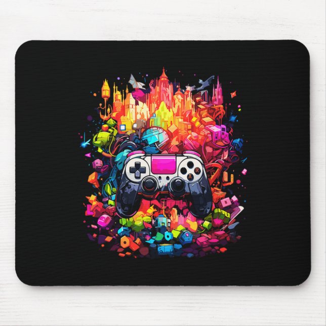 Colourful Graffiti Tie Dye Splash Video Game Contr Mouse Pad (Front)