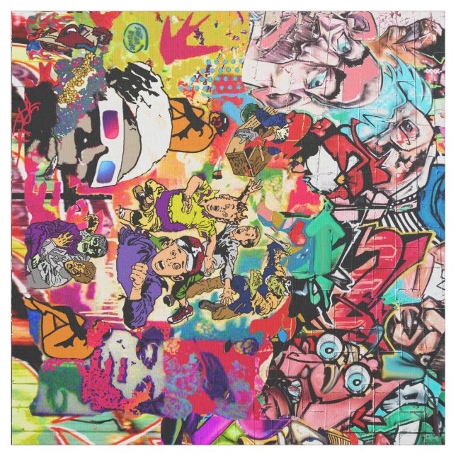Colourful graffiti wall collage  fabric (Swatch)