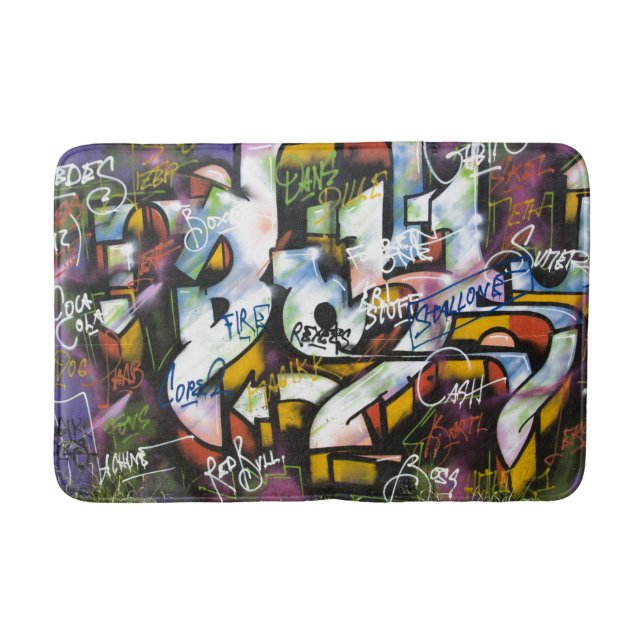Colourful Graffiti Words Bath Mat (Front)