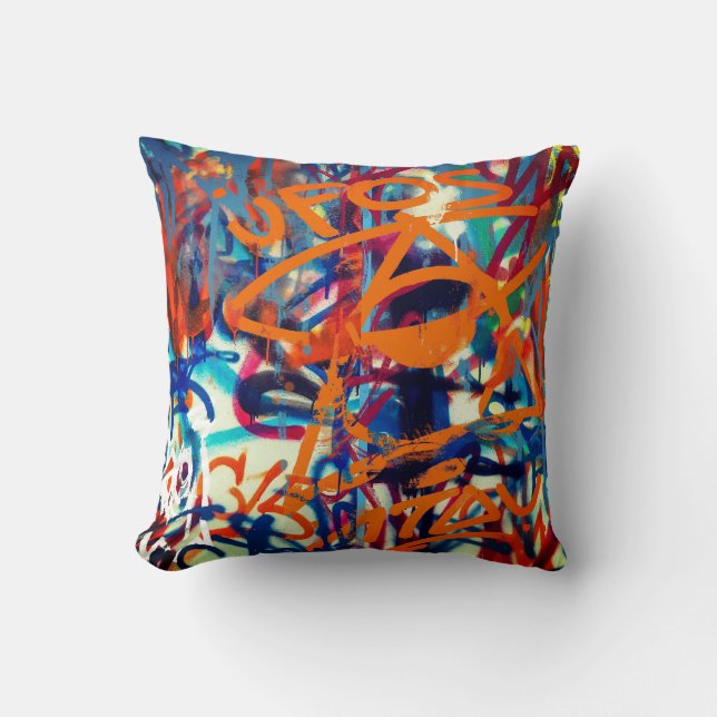 Colourful Grafitti Art Cushion (Front)