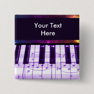 Colourful Grand Piano Keyboard and Music Notes 15 Cm Square Badge