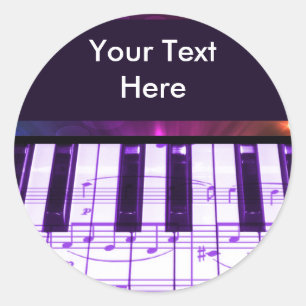 Colourful Grand Piano Keyboard and Music Notes Classic Round Sticker