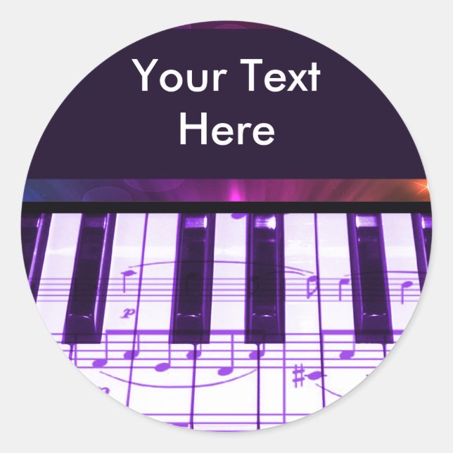 Colourful Grand Piano Keyboard and Music Notes Classic Round Sticker (Front)