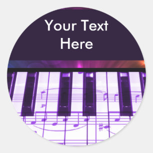 Colourful Grand Piano Keyboard and Music Notes Classic Round Sticker
