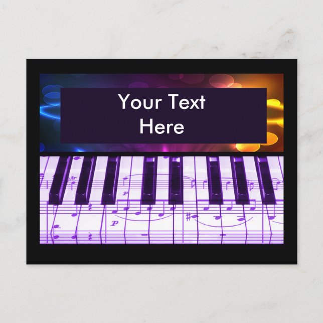 Colourful Grand Piano Keyboard and Music Notes Postcard (Front)