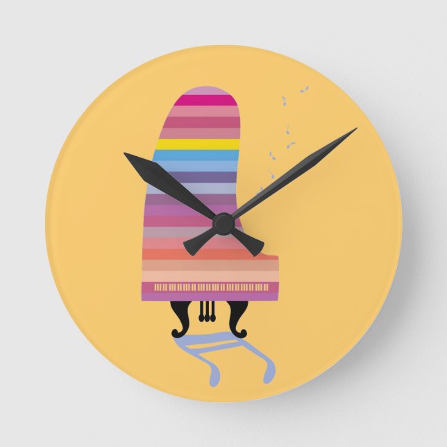 Colourful Grand Piano Round Clock (Front)