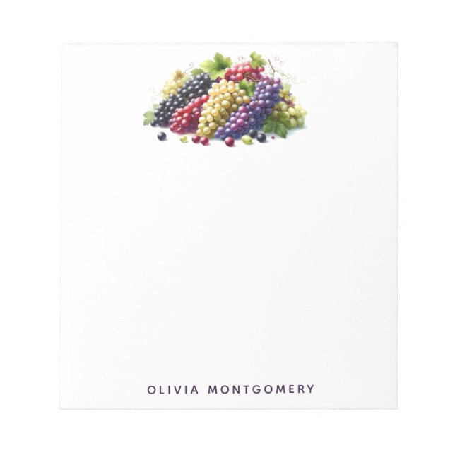 Colourful Grape Bunches Custom Name Notepad (Front)