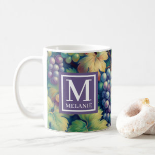 Colourful Grape Pattern Monogram and Name Coffee Mug