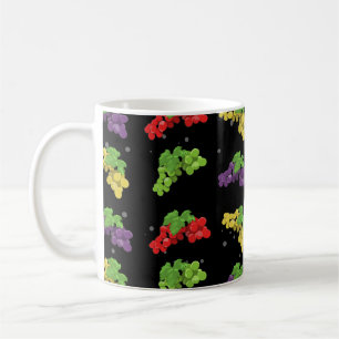 Colourful Grape Pattern on Black Background Coffee Mug