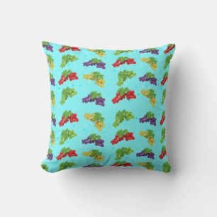 Colourful Grape Pattern on Sky Blue Background Cushion
