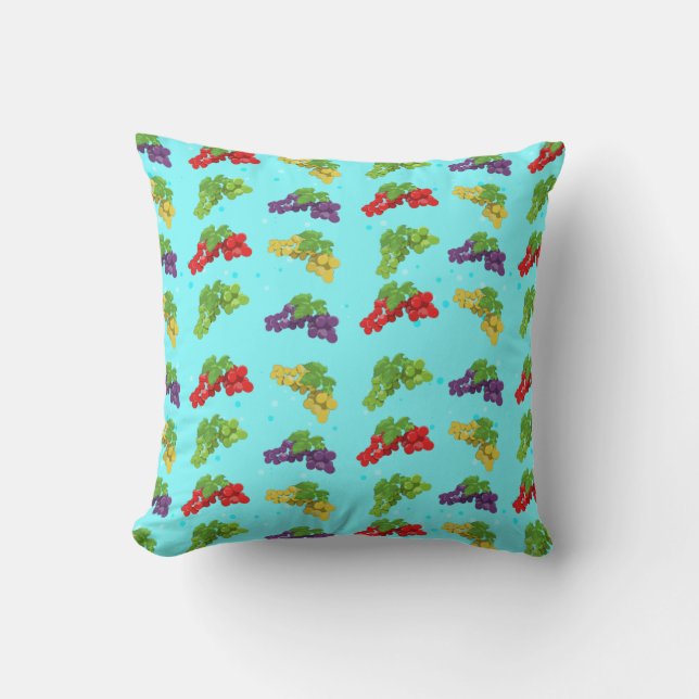Colourful Grape Pattern on Sky Blue Background Cushion (Front)