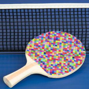 Colourful Graph Paper Squares Pattern 2-Sided Prin Ping Pong Paddle
