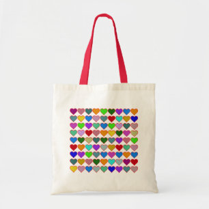 colourful graphic hearts pattern tote bag