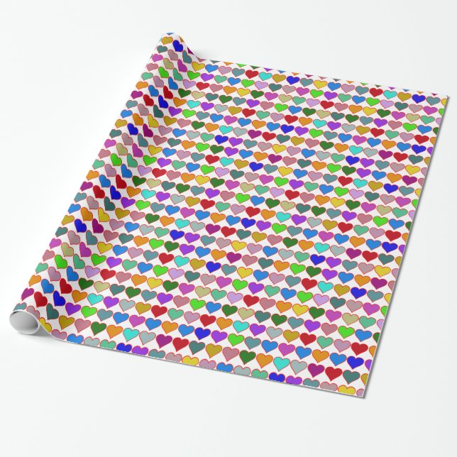 colourful graphic hearts pattern wrapping paper (Unrolled)