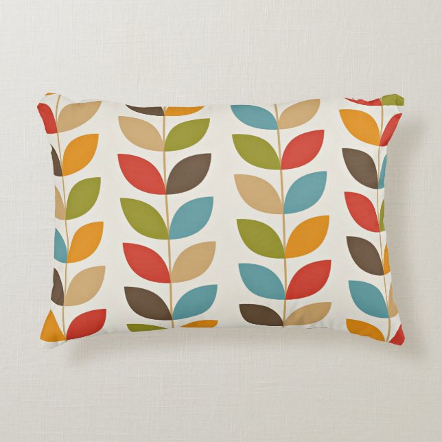 Colourful graphic leaves pattern decorative cushion (Front)