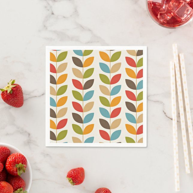 Colourful graphic leaves pattern napkin (Insitu)