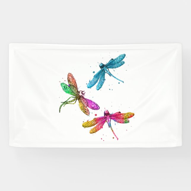 Colourful Graphic Pattern Dragonfly Funny Flying Banner (Horizontal)