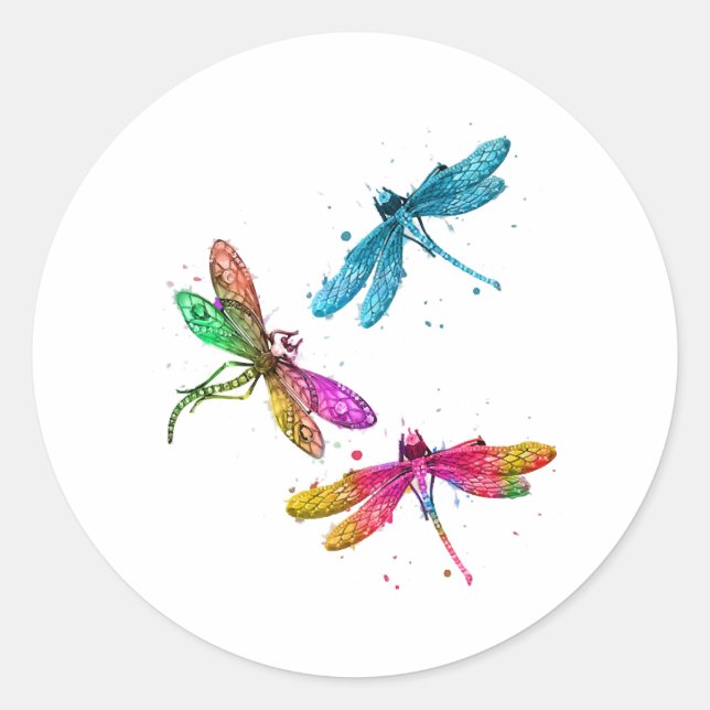 Colourful Graphic Pattern Dragonfly Funny Flying Classic Round Sticker (Front)