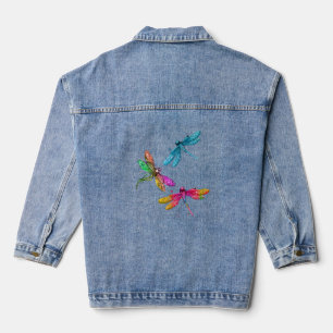 Colourful Graphic Pattern Dragonfly Funny Flying Denim Jacket
