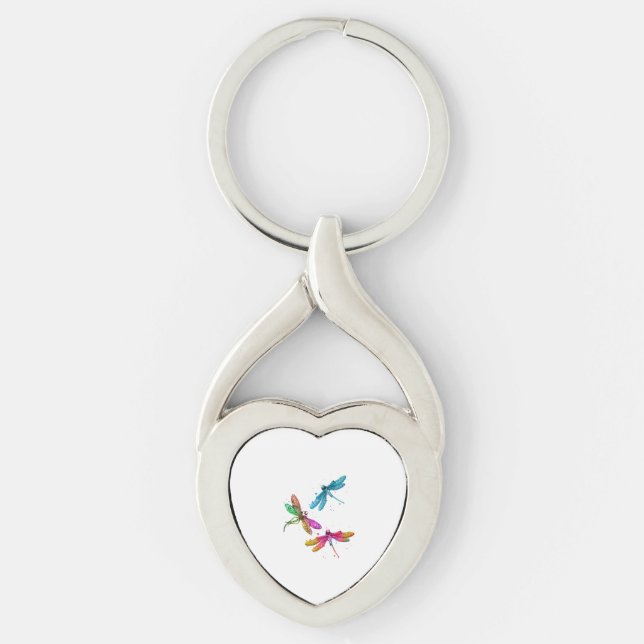 Colourful Graphic Pattern Dragonfly Funny Flying Key Ring (Front)