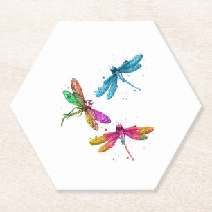 Colourful Graphic Pattern Dragonfly Funny Flying Paper Coaster