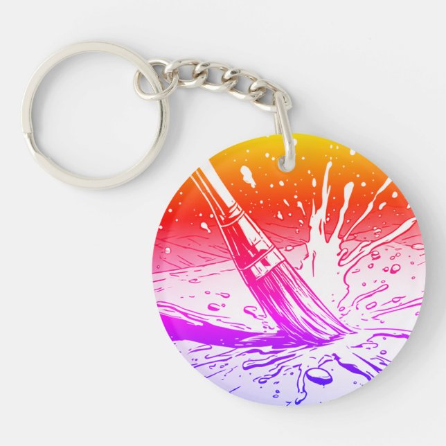 Colourful Graphic Style Brush Paint Splotch Key Ring (Front)