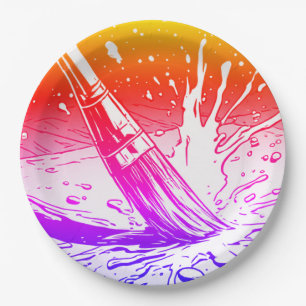 Colourful Graphic Style Brush Paint Splotch Paper Plate