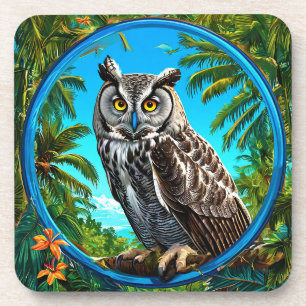 Colourful Great grey owl Bird Coaster