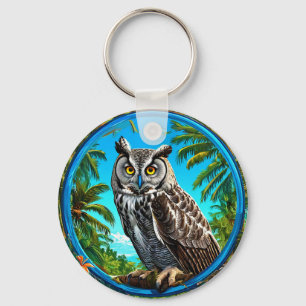 Colourful Great grey owl Bird Key Ring