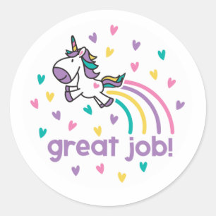 Colourful Great Job Unicorn Reward Classic Round Sticker