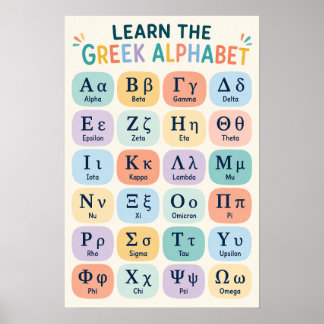 Colourful Greek Alphabet for Children Learning Cha Poster