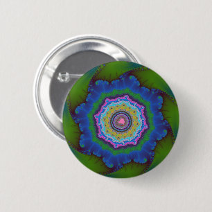 Colourful Green and Blue Fractal 6 Cm Round Badge