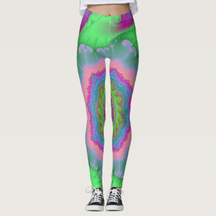 Colourful Green and Peach Fractal Leggings