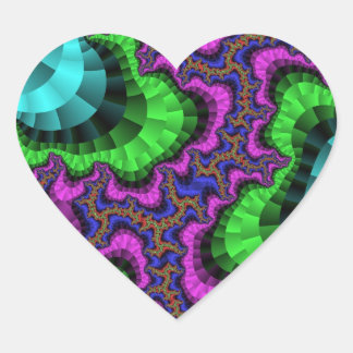 Colourful Green and Purple Fractal Heart Sticker