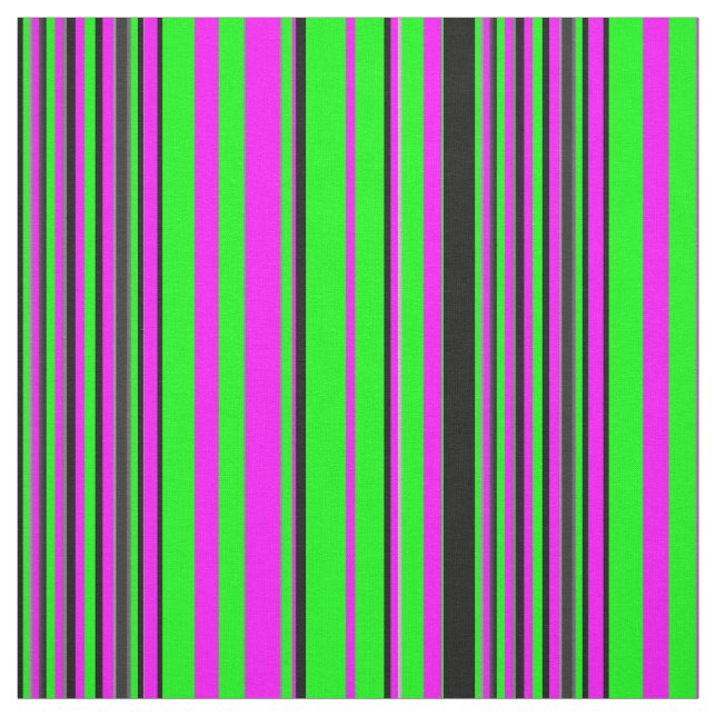 Colourful Green Black Pink Stripes Print Pattern Fabric (Swatch)