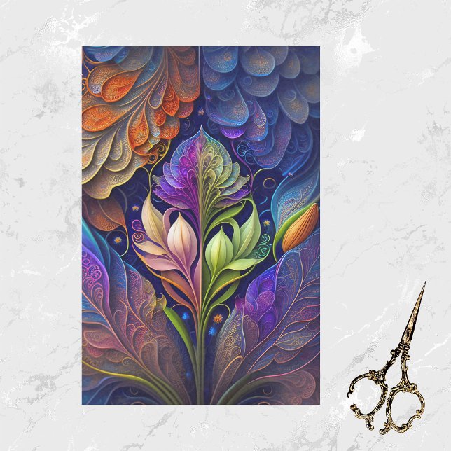 Colourful Green Blue Pink Floral Illustration Tissue Paper (Creator Uploaded)