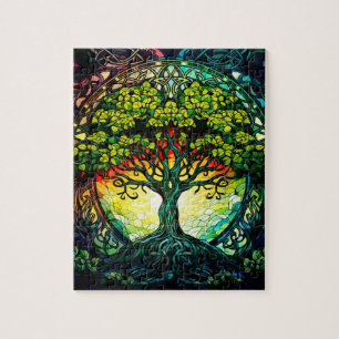 Colourful Green Celtic Tree of Life Jigsaw Puzzle
