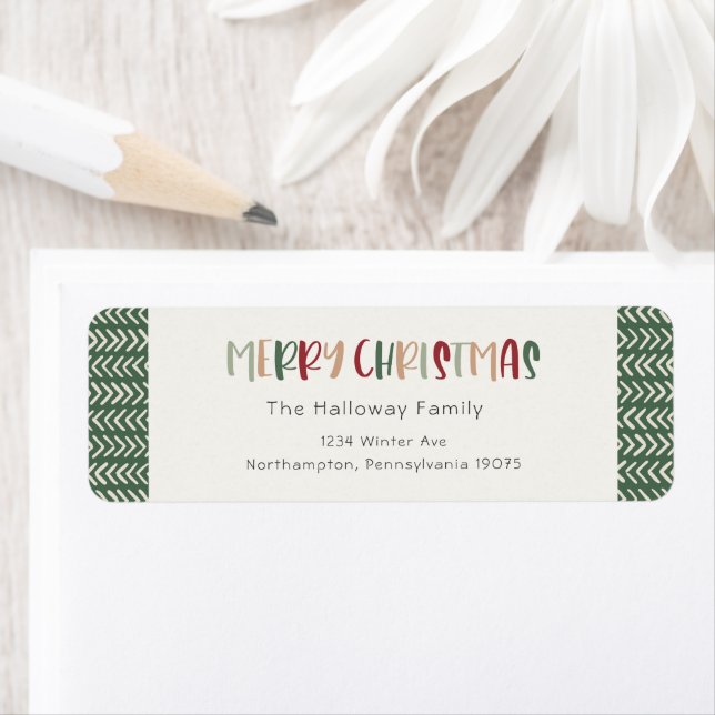 Colourful Green Christmas Return Address Envelope Label (Insitu)