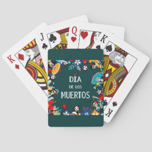 Colourful Green Dia de los Muertos Circle of Life Playing Cards