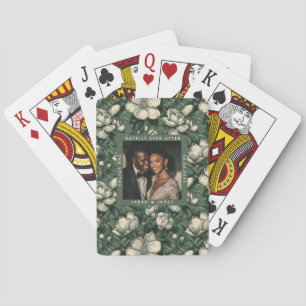 Colourful Green Gardenias Petal Minimalist Weddin Playing Cards