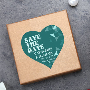 Colourful Green Geometric Wedding Save The Date Heart Sticker