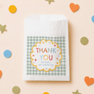 Colourful Green Gingham 1st Birthday Thank You Favour Bag