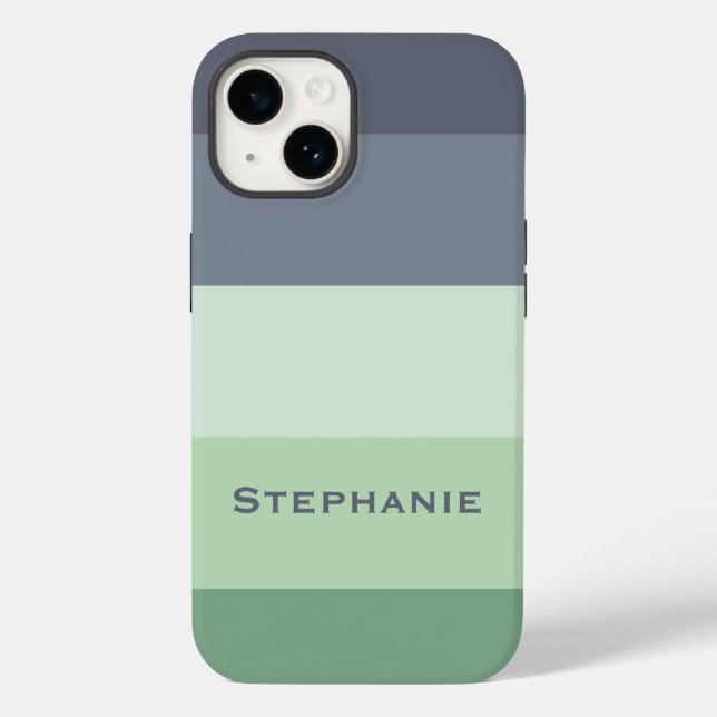 Colourful Green Grey Palette Abstract Stripes Name Case-Mate iPhone Case (Back)