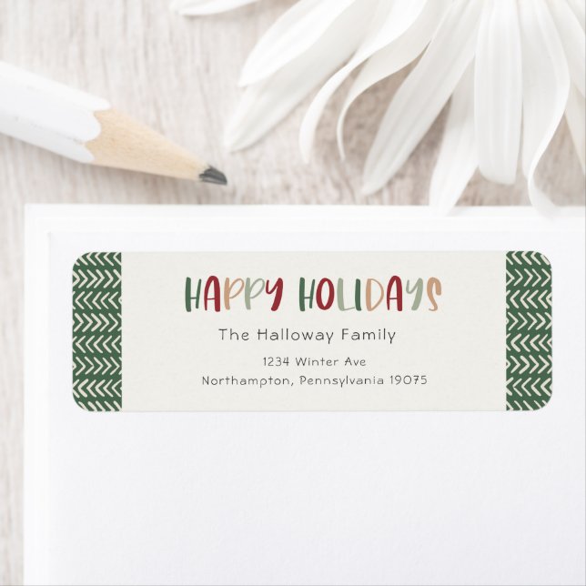 Colourful Green Holiday Return Address Envelope Label (Insitu)