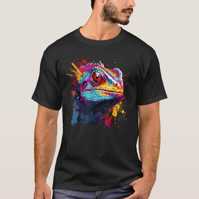 Colourful Green Iguana Lizard Animal Lover Splash  T-Shirt (Front)