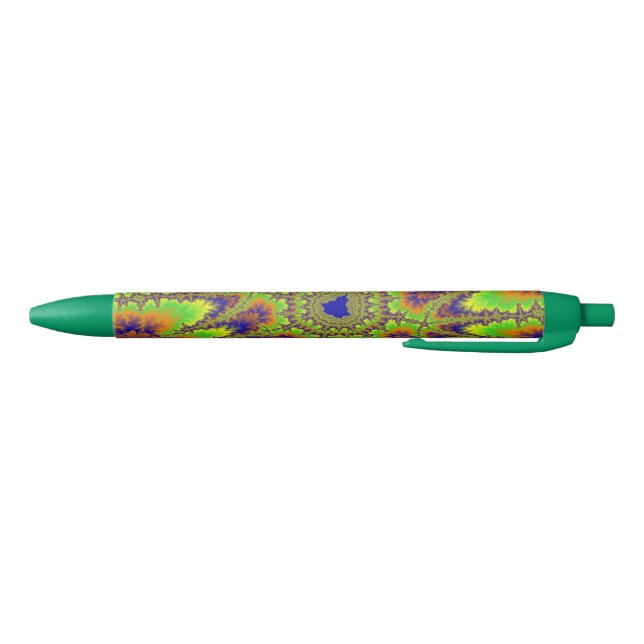Colourful Green, Orange and Blue Fractal Black Ink Pen (Bottom)