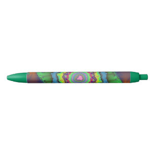 Colourful Green, Orange and Blue Fractal Black Ink Pen