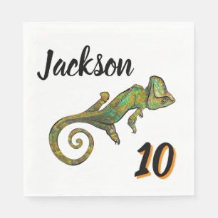Colourful Green & Orange Lizard Birthday Party  Napkin