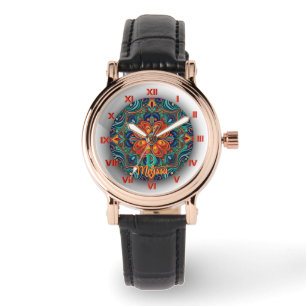 Colourful green orange  Mexican inspired monogram Watch