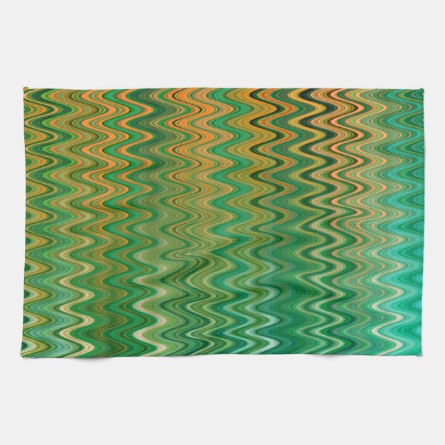 Colourful Green Orange Zigzag Pattern Tea Towel (Horizontal)